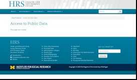 
							         Access to Public Data | Health and Retirement Study								  
							    