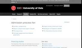 
							         Admission process for: - University of Oslo								  
							    