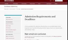
							         Admission Requirements and Deadlines - Missouri State University								  
							    