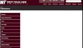 
							         Admissions Home - West Texas A&M University								  
							    