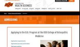 
							         Admissions - Oklahoma State University Center for Health Sciences								  
							    