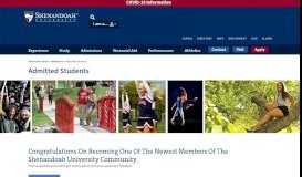 
							         Admitted Students | Shenandoah University | Admissions								  
							    