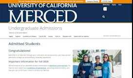 
							         Admitted Students | Undergraduate Admissions - Merced - UC Merced ...								  
							    