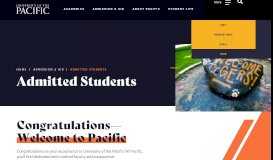 
							         Admitted Students - University of the Pacific								  
							    
