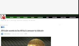 
							         Africoin wants to be Africa's answer to bitcoin - TechMoran								  
							    