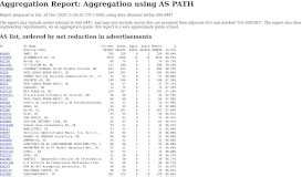 
							         Aggregation Report: Aggregation using AS PATH - BGP potaroo.net								  
							    