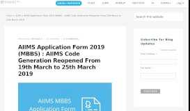 
							         AIIMS Application Form 2019 (MBBS) : AIIMS Code Generation ...								  
							    