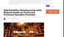 
							         AiN Solidifies Relationship with Klipsch Audio as Preferred Premium ...								  
							    