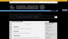 
							         Air Cargo Advance Screening (ACAS) - Federal Register								  
							    