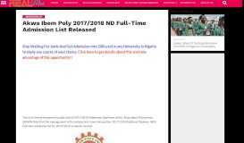 
							         Akwa Ibom Poly 2017/2018 ND Full-Time Admission List Released ...								  
							    