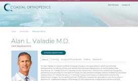 
							         Alan L. Valadie, M.D. | Coastal Orthopedics | Joint Replacement								  
							    