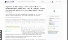 
							         Alignment Healthcare Expands Its California Medicare Advantage ...								  
							    