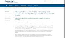 
							         ALLIANCE CANCER CARE TO OPEN NEW INTEGRATED CANCER ...								  
							    