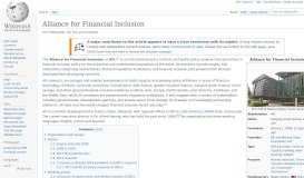 
							         Alliance for Financial Inclusion - Wikipedia								  
							    