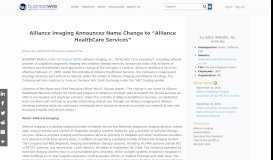 
							         Alliance Imaging Announces Name Change to “Alliance HealthCare ...								  
							    