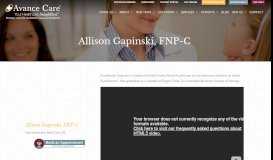
							         Allison Gapinski, FNP-C - Avance Care								  
							    