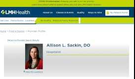
							         Allison L. Sackin, DO - Lawrence Memorial Hospital								  
							    
