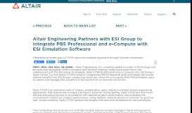 
							         Altair Engineering Partners with ESI Group to Integrate PBS ...								  
							    