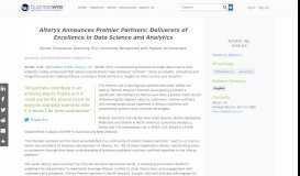
							         Alteryx Announces Premier Partners: Deliverers of Excellence in Data ...								  
							    