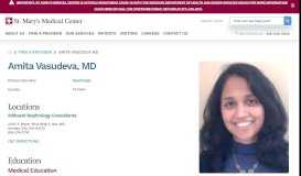 
							         Amita Vasudeva MD - Find a Physician | St. Mary's Medical Center								  
							    