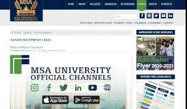 
							         Announcement - MSA University								  
							    