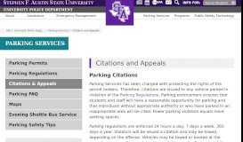
							         Appeals & Citations | Quick Links | Parking | SFASU								  
							    