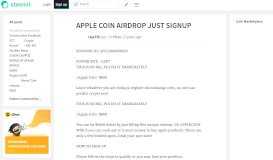 
							         APPLE COIN AIRDROP JUST SIGNUP — Steemit								  
							    