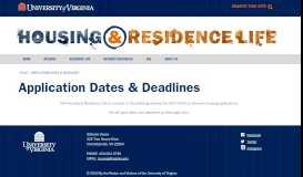 
							         Application Dates & Deadlines - UVA Housing & Residence Life								  
							    