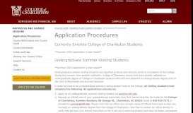 
							         Application Procedures - College of Charleston								  
							    