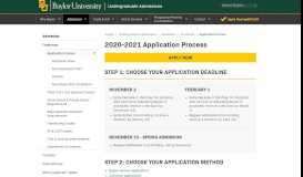 
							         Application Process | Undergraduate Admissions | Baylor University								  
							    