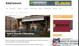 
							         Apply to UMP (University of Mpumalanga) | ONLINE | EduConnect								  
							    