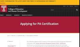 
							         Applying for PA Certification | Temple University College of Education								  
							    