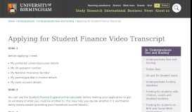 
							         Applying for Student Finance Video Transcript - University of ...								  
							    