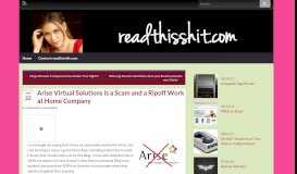 
							         Arise Virtual Solutions is a Scam and a Ripoff Work at Home Company ...								  
							    