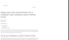
							         Assign users roles and permissions - Partner Center | Microsoft Docs								  
							    