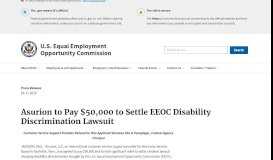 
							         Asurion to Pay $50,000 to Settle EEOC Disability Discrimination Lawsuit								  
							    
