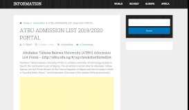 
							         ATBU ADMISSION LIST 2018/2019 PORTAL - NaijaQuest.Com								  
							    