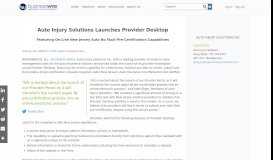 
							         Auto Injury Solutions Launches Provider Desktop | Business Wire								  
							    