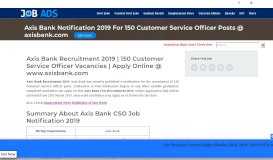 
							         Axis Bank CSO Recruitment 2019 | 150 Bank Jobs @ www.axisbank ...								  
							    