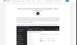 
							         Azure Functions portal experience now available in Azure Government								  
							    