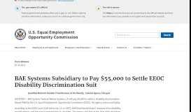
							         BAE Systems Subsidiary to Pay $55,000 to Settle EEOC Disability ...								  
							    