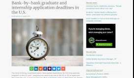 
							         Bank-by-bank graduate and internship application deadlines in the U.S.								  
							    