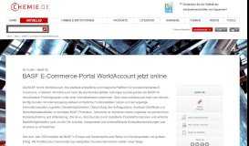 
							         BASF E-Commerce-Portal WorldAccount jetzt online - Chemie.de								  
							    
