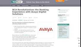 
							         BCA Revolutionises the Banking Experience with Avaya ... - WebWire								  
							    