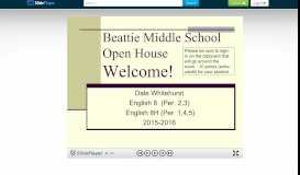 
							         Beattie Middle School Open House Welcome! Dale Whitehurst English ...								  
							    