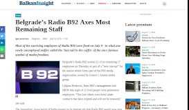 
							         Belgrade's Radio B92 Axes Most Remaining Staff | Balkan Insight								  
							    