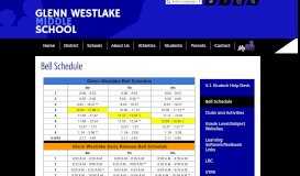 
							         Bell Schedule – Students – Glenn Westlake Middle School								  
							    