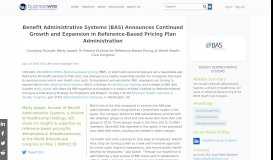 
							         Benefit Administrative Systems (BAS) Announces Continued Growth ...								  
							    