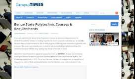 
							         Benue State Polytechnic Courses & Requirements								  
							    