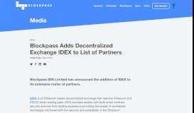 
							         Blockpass Adds Decentralized Exchange IDEX to List of Partners ...								  
							    